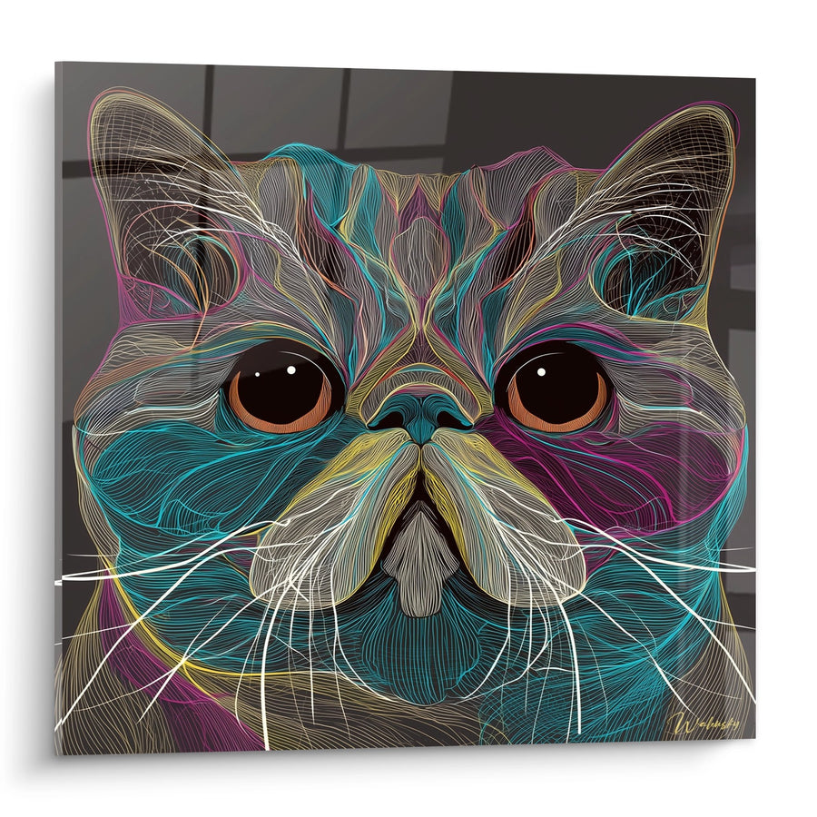 Obraz Kota Exotic Shorthair Sztuka Liniowa - Hipnotyzujące Spojrzenie - Edycja Kota Exotic Shorthair