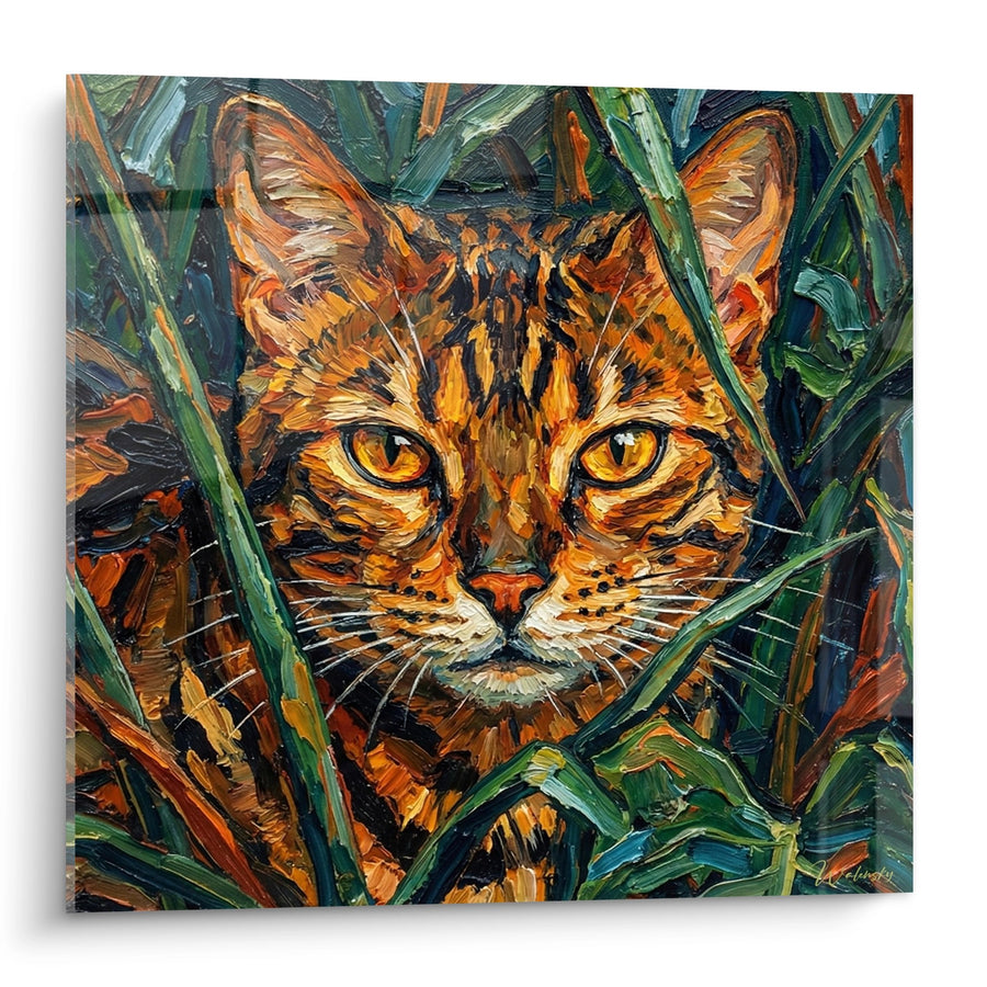 Tableau Chat Bengal dans les Herbes - Regard Sauvage - Edition chat Bengal