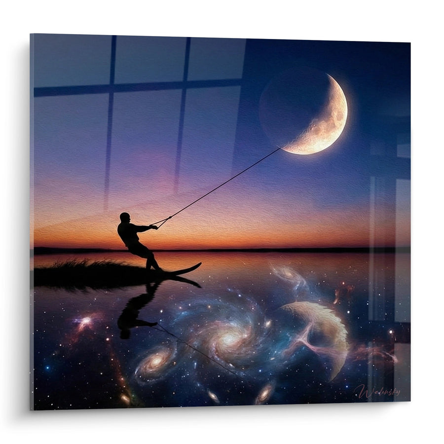 Tableau Ski nautique Cosmique - Lune et Galaxies - Edition Ski nautique