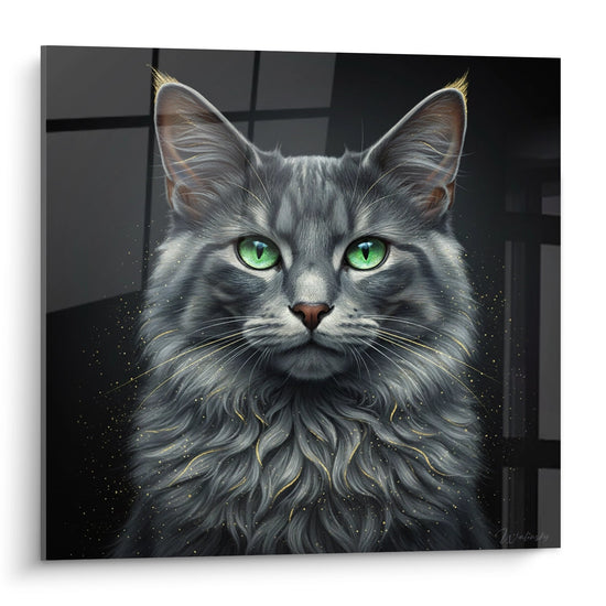 Cuadro Gato Nebelung Ojos Verdes - Majestad Felina - Edición gato Nebelung