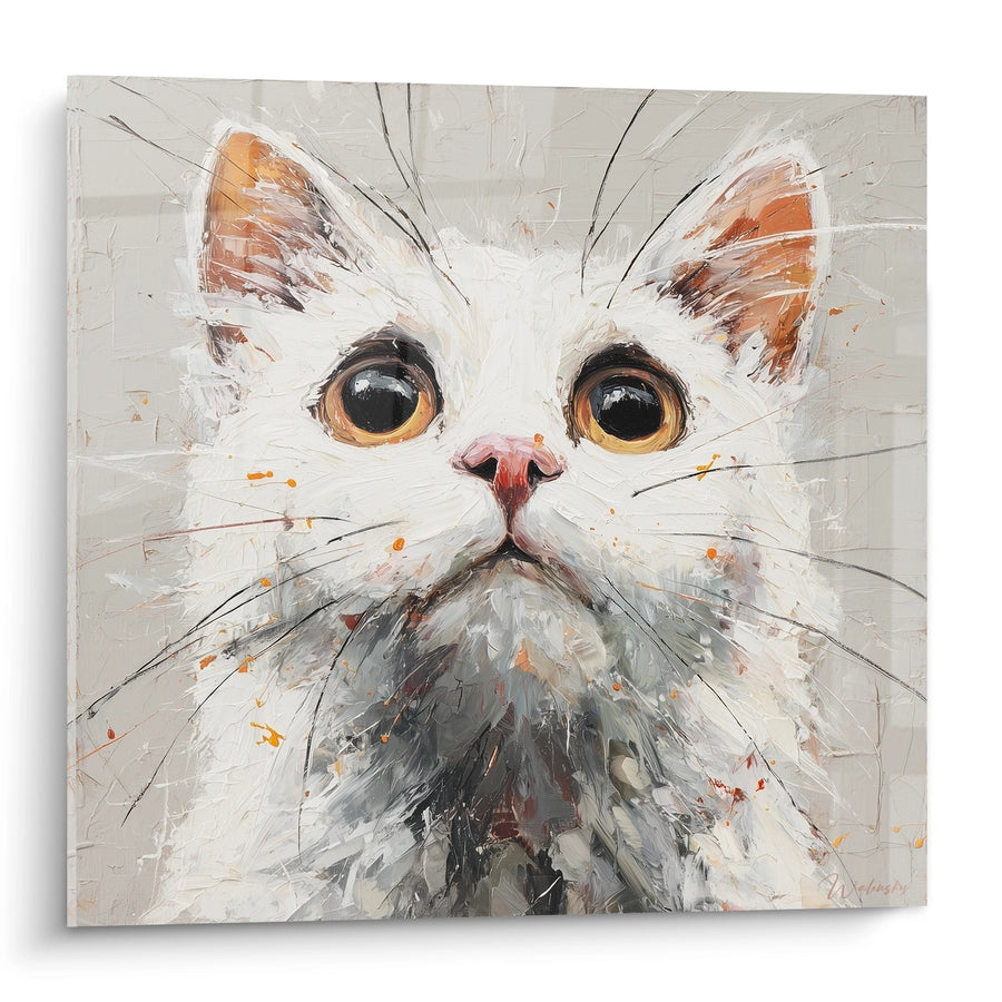 Tableau Chat Blanc aux Yeux Dorés - Regard Expressif - Edition chat American Bobtail