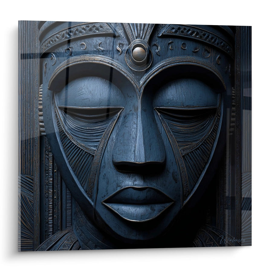 Tableau Masque Africain Bleu - Sérénité Ancestrale - Edition Masque africain
