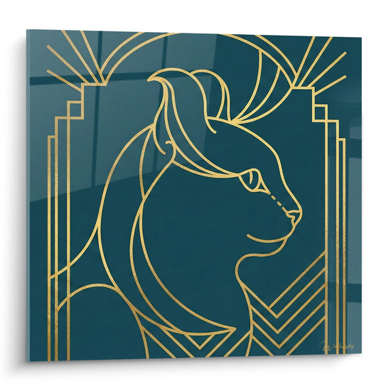 Katten Schilderij Art Deco Goud - Elegante Geometrische Kattenportret - Editie Amerikaanse Curl