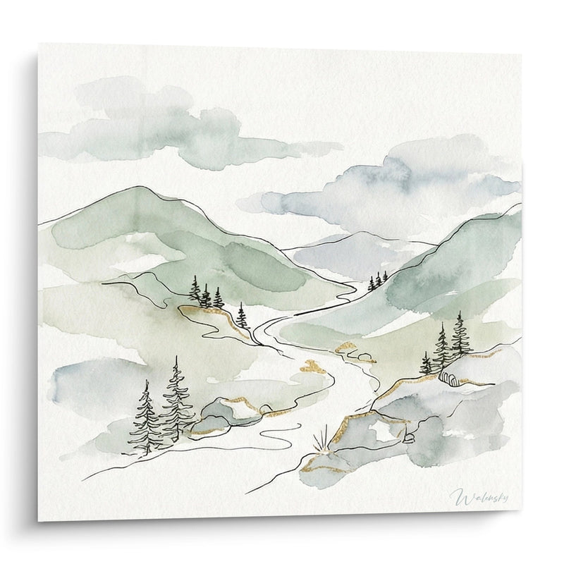 Mountain Landscape Painting - Alpine Valley in Watercolor - La Savoie Edition