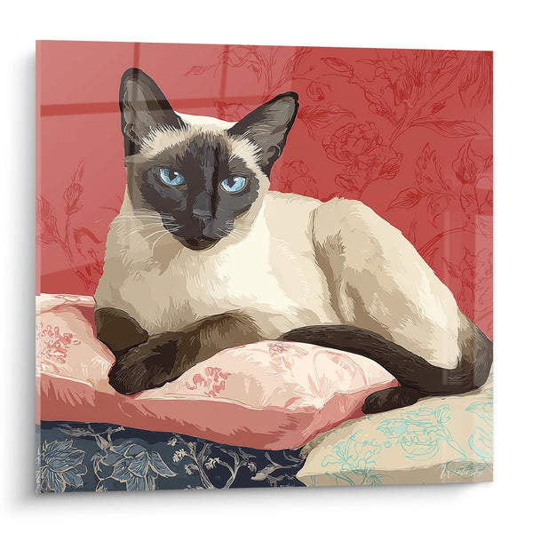 Obraz Kota Syjamskiego na Poduszkach Kwiatowych - Kot Feline Elegancki - Edycja Kota Syjamskiego