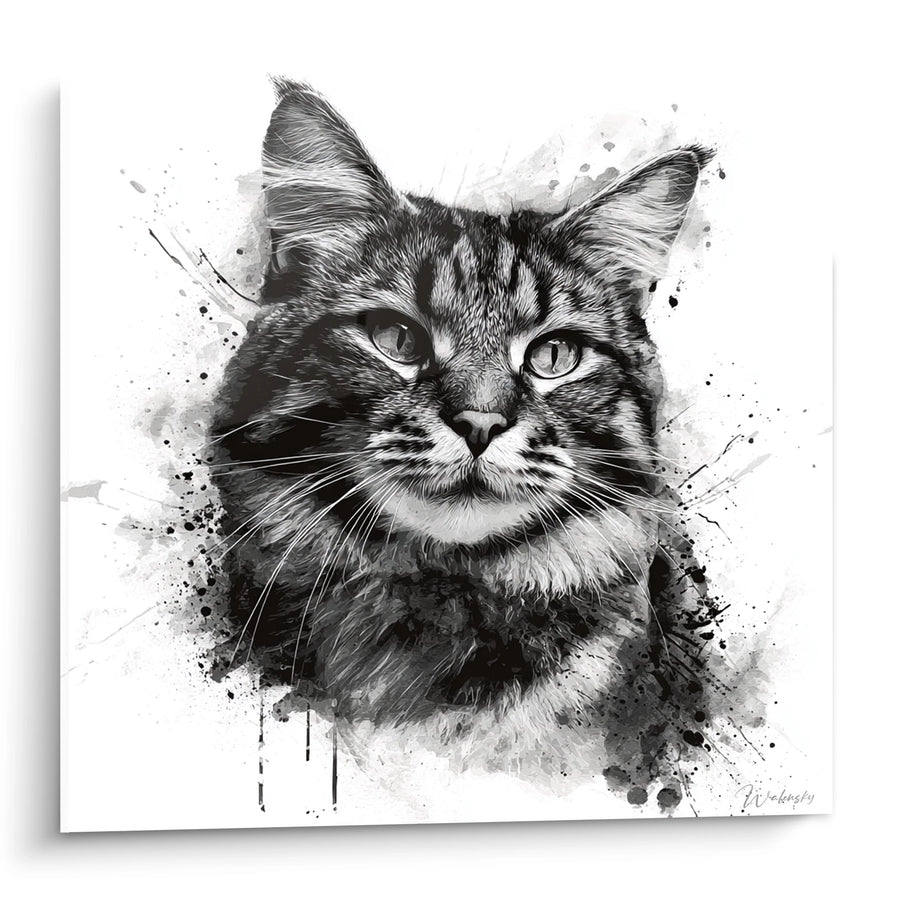 Tableau Chat Portrait Aquarelle - Regard Intense - Edition chat American Bobtail