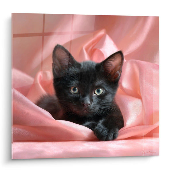 Cuadro Gato Negro de Ojos Azules - Ternura Rosa - Edición gato Bombay