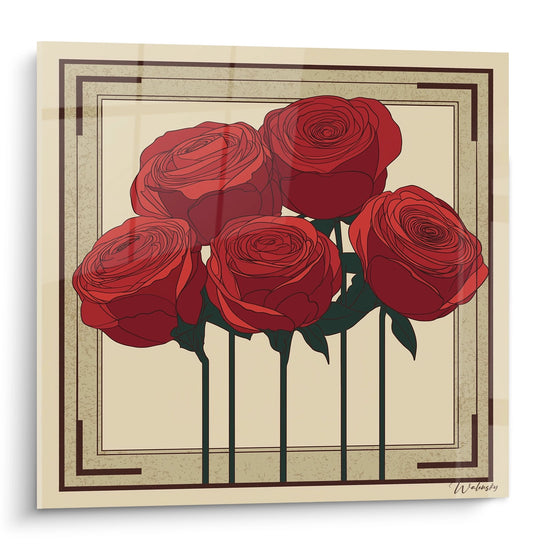 Obraz Róż Czerwonych - Bukiet Art Deco Elegancki - Edycja Art Deco