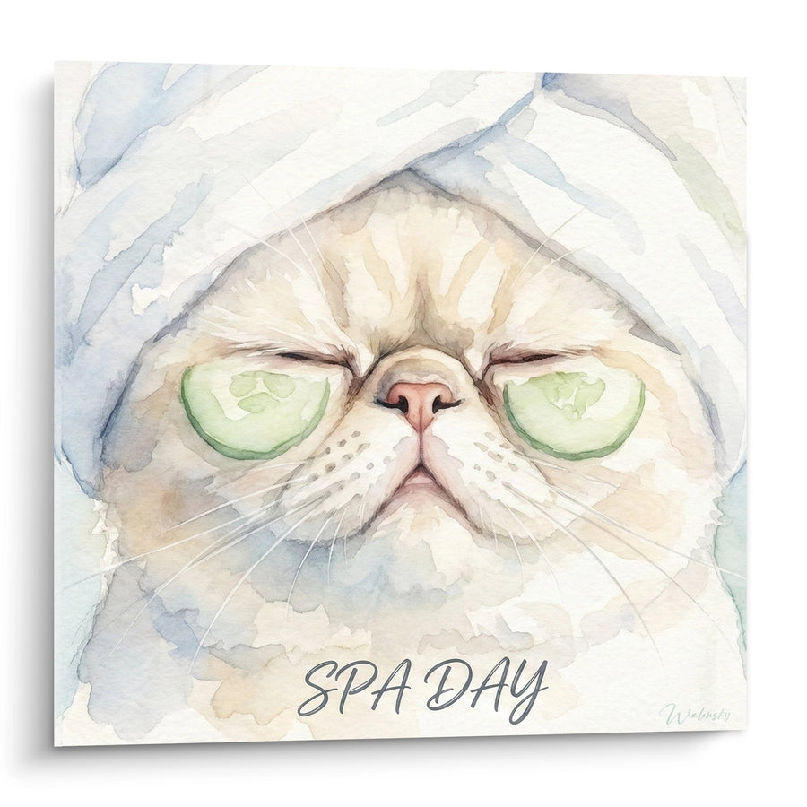 Tableau Chat Spa Day Aquarelle - Détente et Zen - Edition chat Exotic Shorthair
