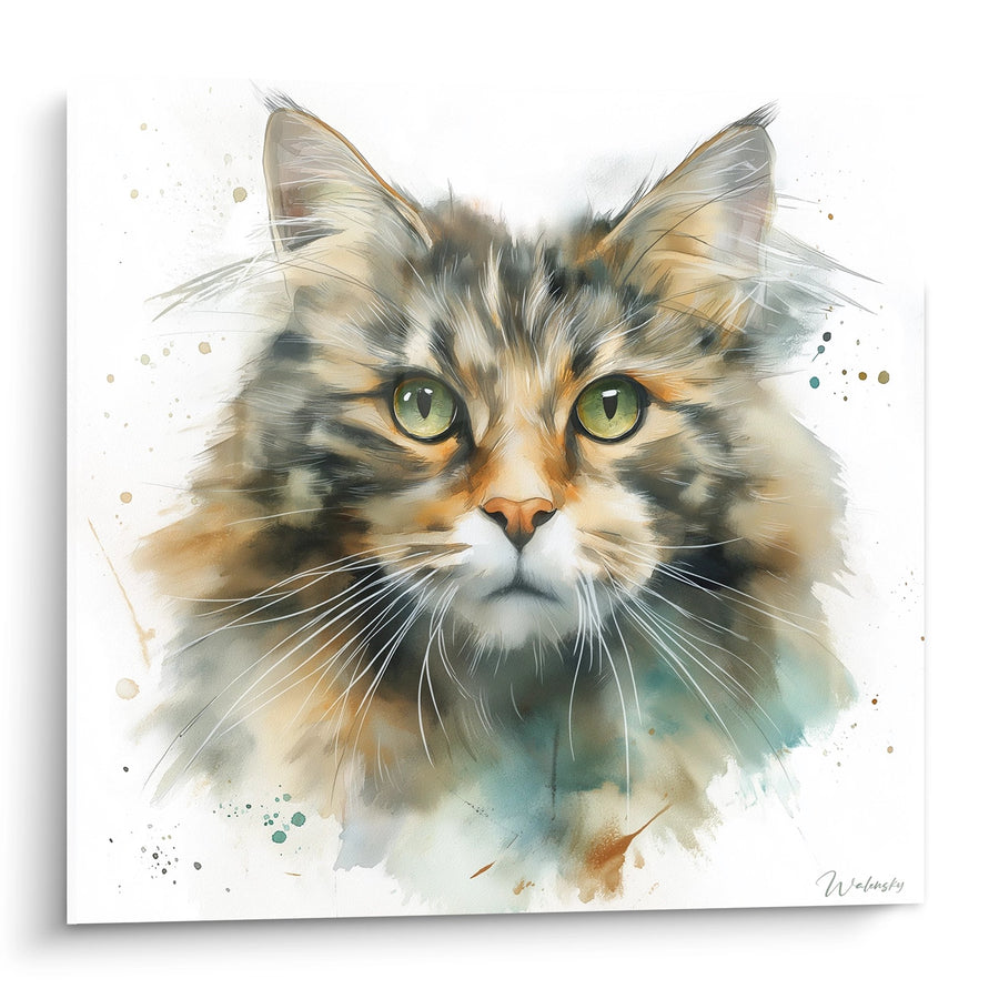 Tableau Chat American Bobtail Aquarelle - Regard Emeraude - Edition chat American Bobtail