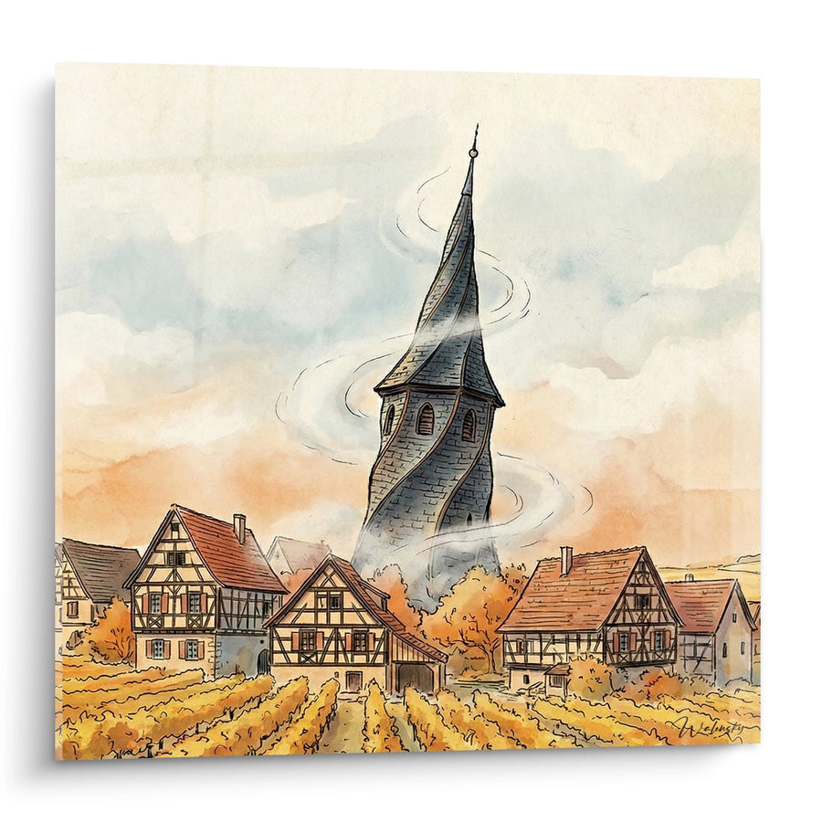 Tableau Village Alsacien Clocher Tordu - Charme Fantastique d'Alsace - Edition Alsace