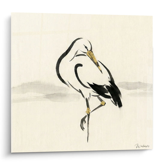 Tableau Cigogne Minimaliste - Élégance en Noir et Or - Edition Cigogne