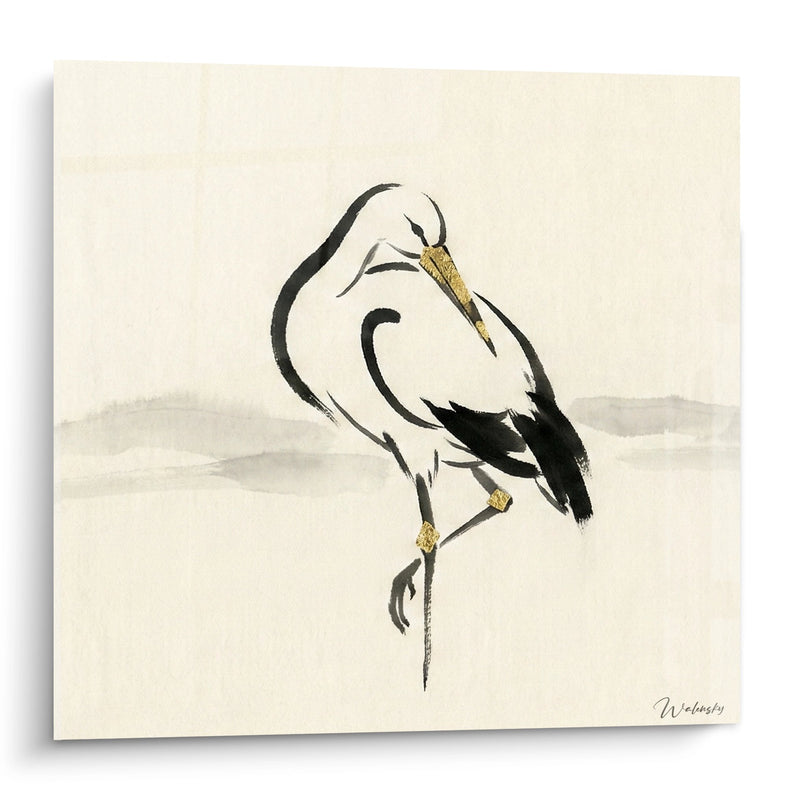 Minimalist Stork Painting - Elegance in Black and Gold - Stork Edition