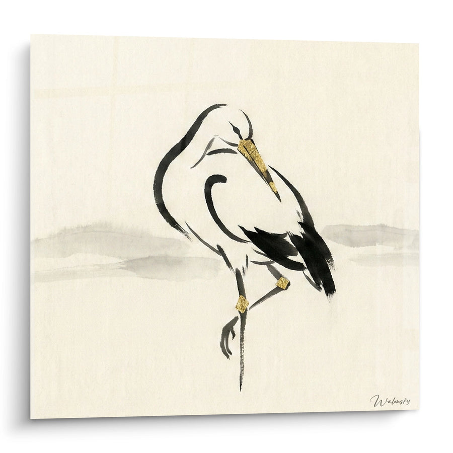 Tableau Cigogne Minimaliste - Élégance en Noir et Or - Edition Cigogne