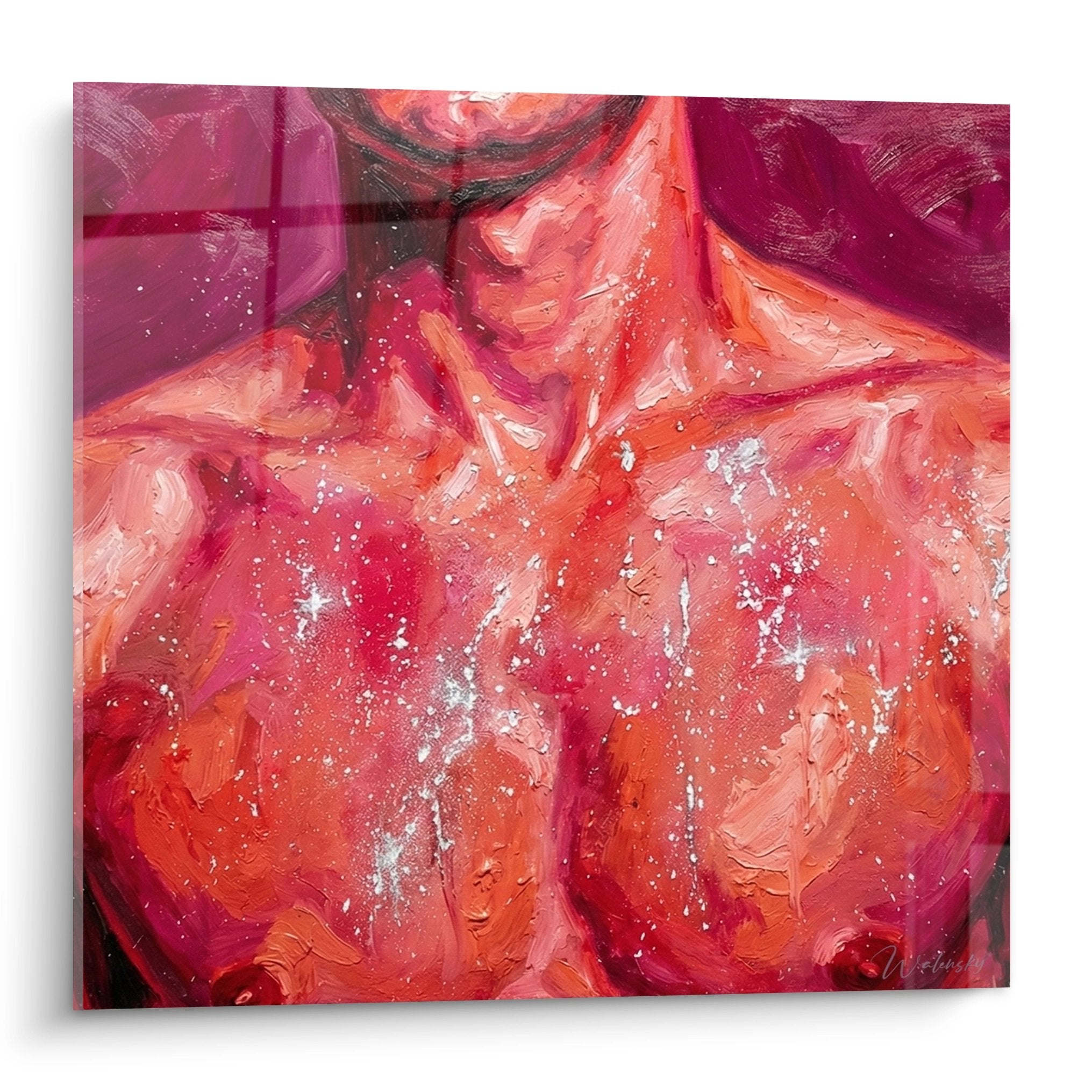 Tableau artistique femme athlete musculation peinture rouge rose fitness art contemporain
