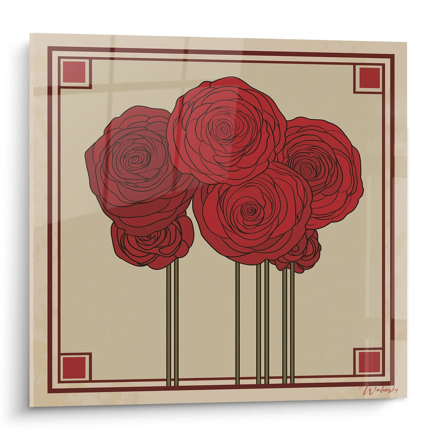 Tableau Roses Rouges - Bouquet Stylisé - Edition Art déco