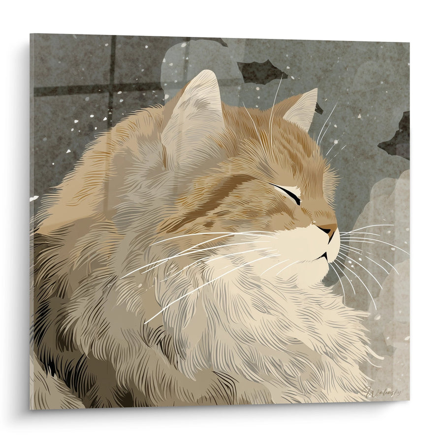 Tableau Chat Sibérien Contemplatif - Sérénité Hivernale - Edition chat Sibérien