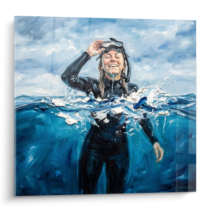 Tableau Plongeuse Souriante - Surface d'Eau Joyeuse - Edition plongée sous-marine