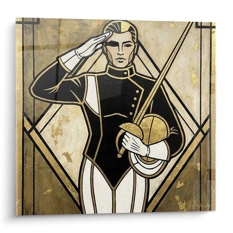 Art Deco Schermer Schilderij - De Eer van de Wapenmeester - Schermeditie