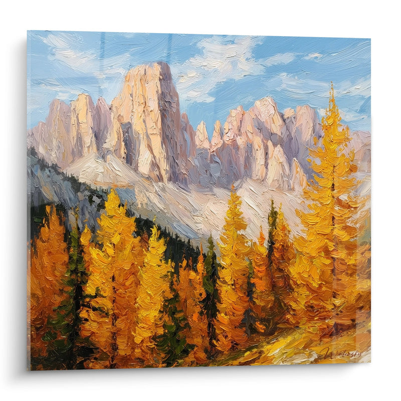 Autumn Mountain Landscape Painting - Golden Symphony of the Dolomites - The Dolomites Edition