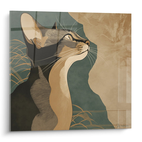 Schilderij Contemplatieve Abessijnse Kat - Botanische Sereniteit - Abessijnse katteneditie