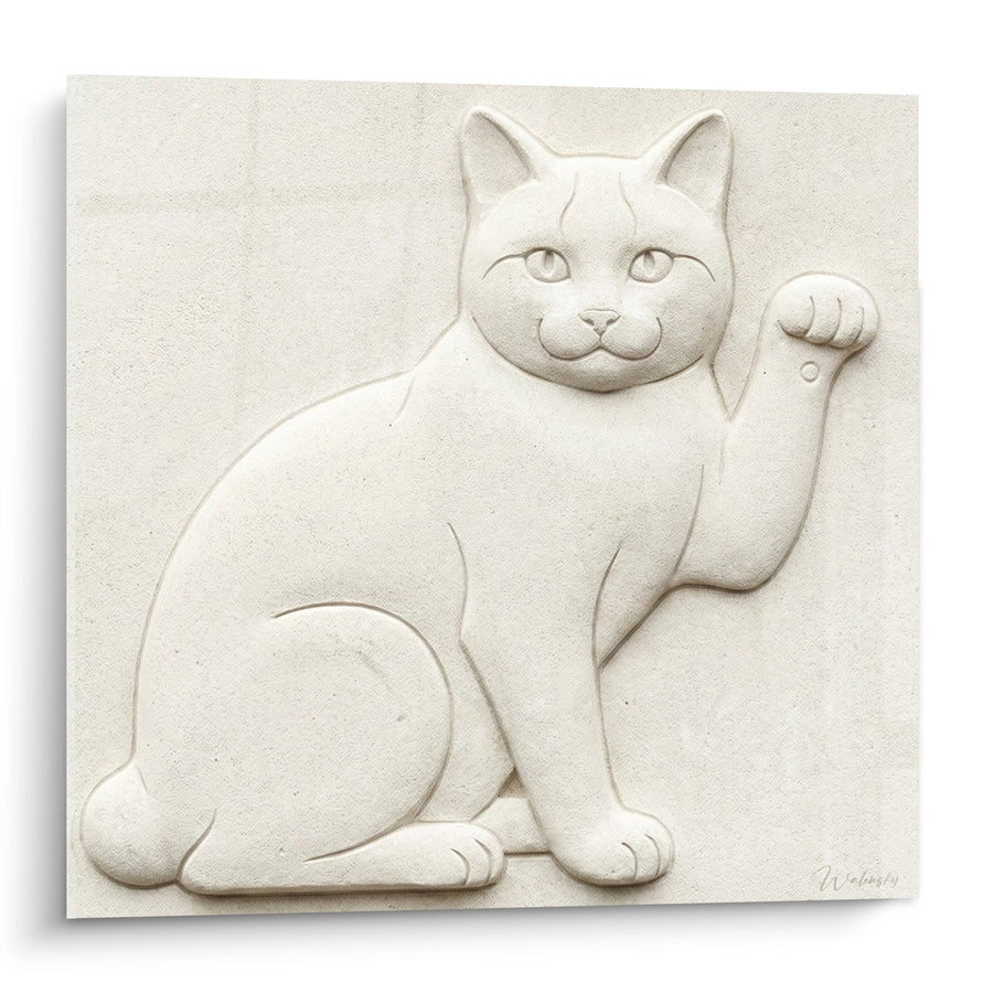Tableau Chat Japanese Bobtail en Relief - Sculpture Minimaliste Blanche - Edition chat Japanese Bobtail