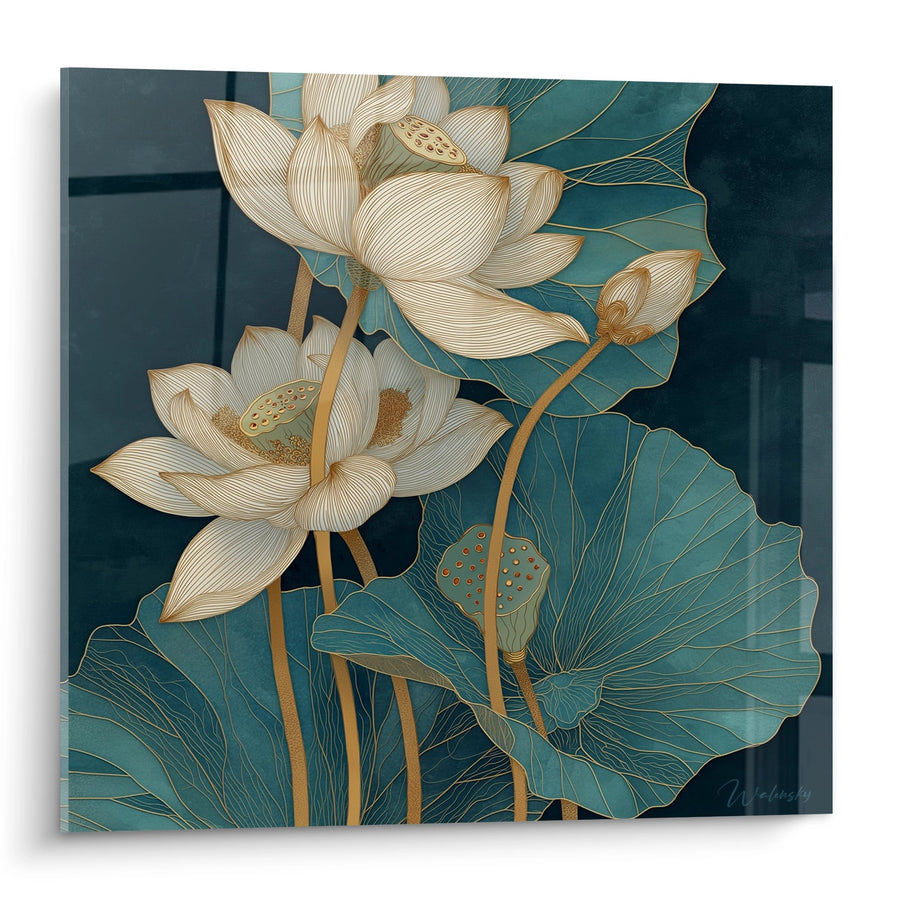 Tableau Fleurs de Lotus - Elegance Aquatique - Edition Art déco
