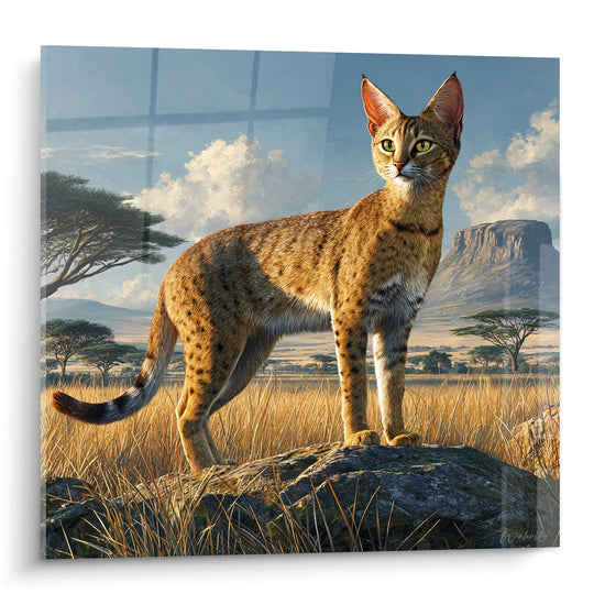 Schilderij Serengeti Kat Afrikaanse Savanne - Wilde Majesteit - Serengeti kat editie