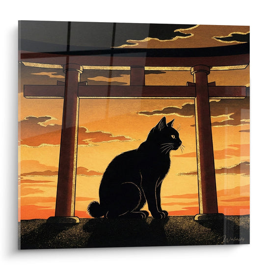 Cuadro Gato Silueta Torii Atardecer - Serenidad Japonesa - Edición gato Japanese Bobtail