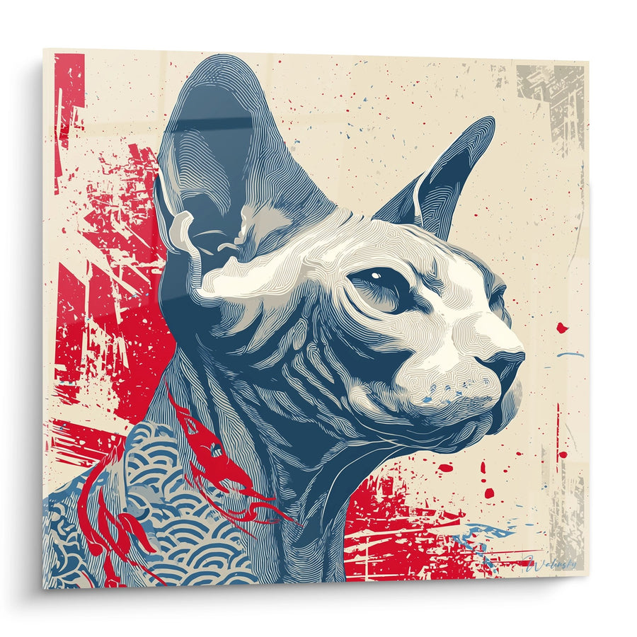 Tableau chat Sphynx street art - Portrait urbain contemporain - Edition chat Sphynx
