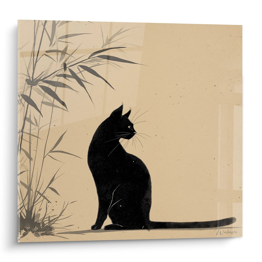Tableau Chat Noir Silhouette Bambou - Elegance Zen - Edition chat Bombay