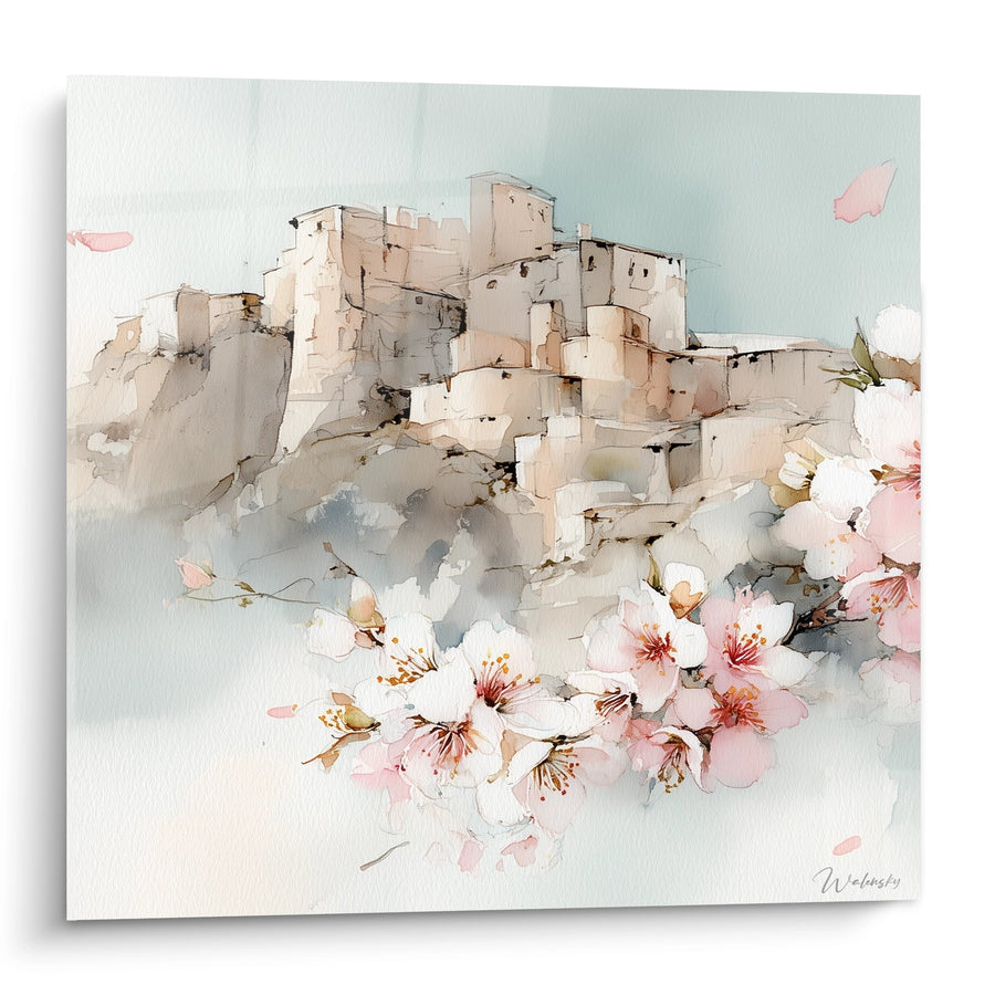 Tableau Château et Fleurs de Cerisier - Douceur Provençale - Edition Provence