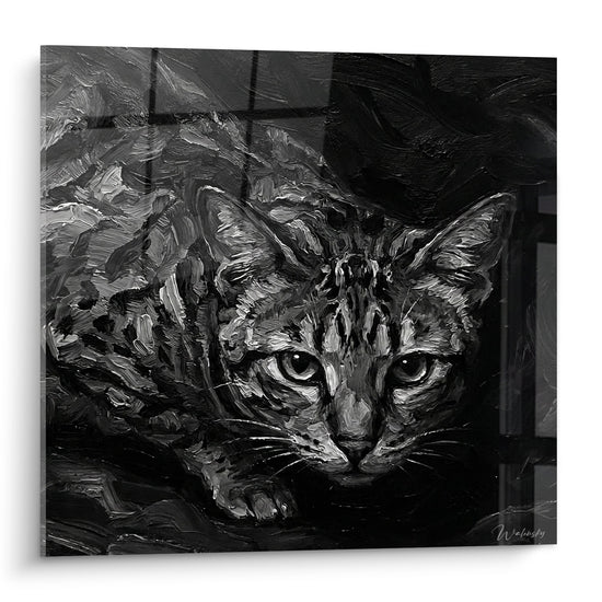 Schilderij Kat Ocicat Portret Zwart Wit - Intense Blik - Editie kat Ocicat