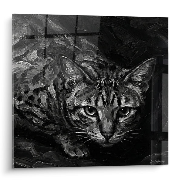 Cuadro Gato Ocicat Retrato Blanco y Negro - Mirada Intensa - Edición gato Ocicat