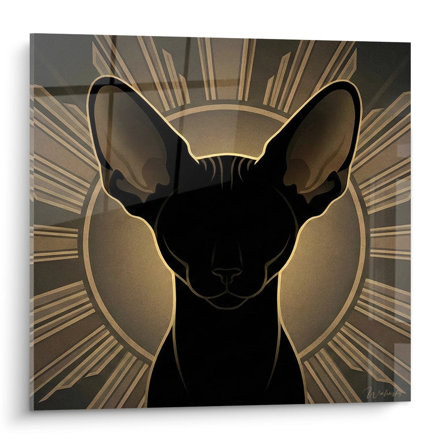 Tableau Chat Noir Art Déco - Rayons Dorés Mystiques - Edition chat Cornish Rex