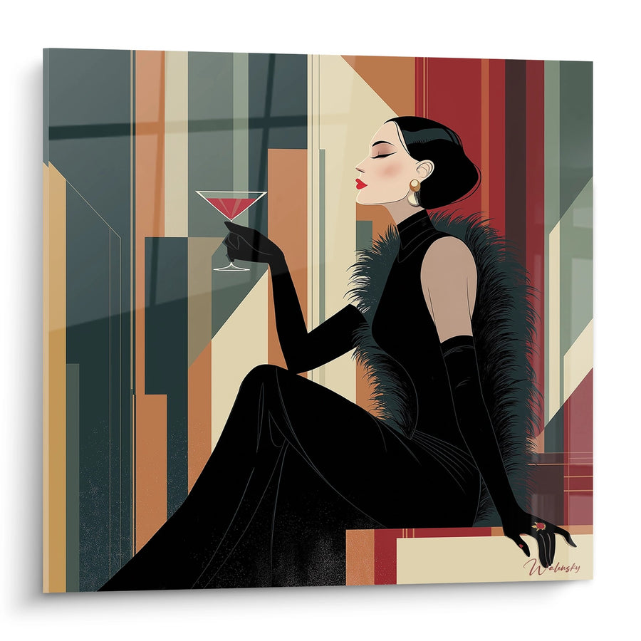 Gemälde Elegante Frau beim Cocktail - Dame des Art Déco - Art-Déco-Edition