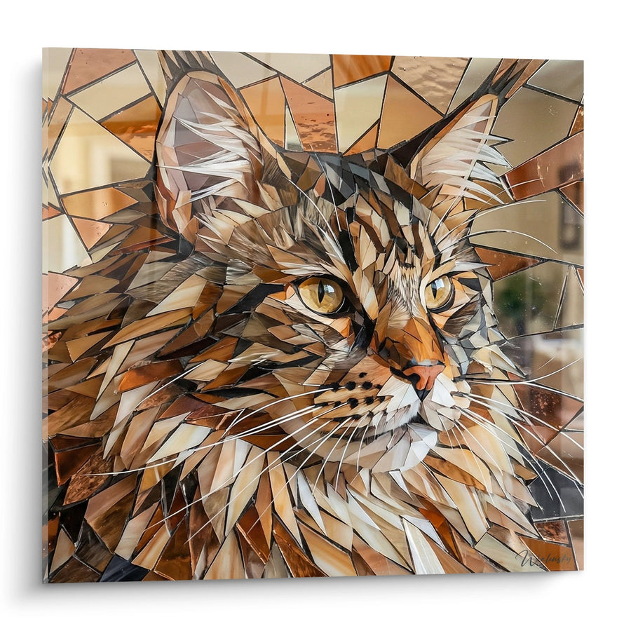 Tableau Chat Maine Coon Mosaïque - Art Géométrique Abstrait - Edition chat Maine Coon