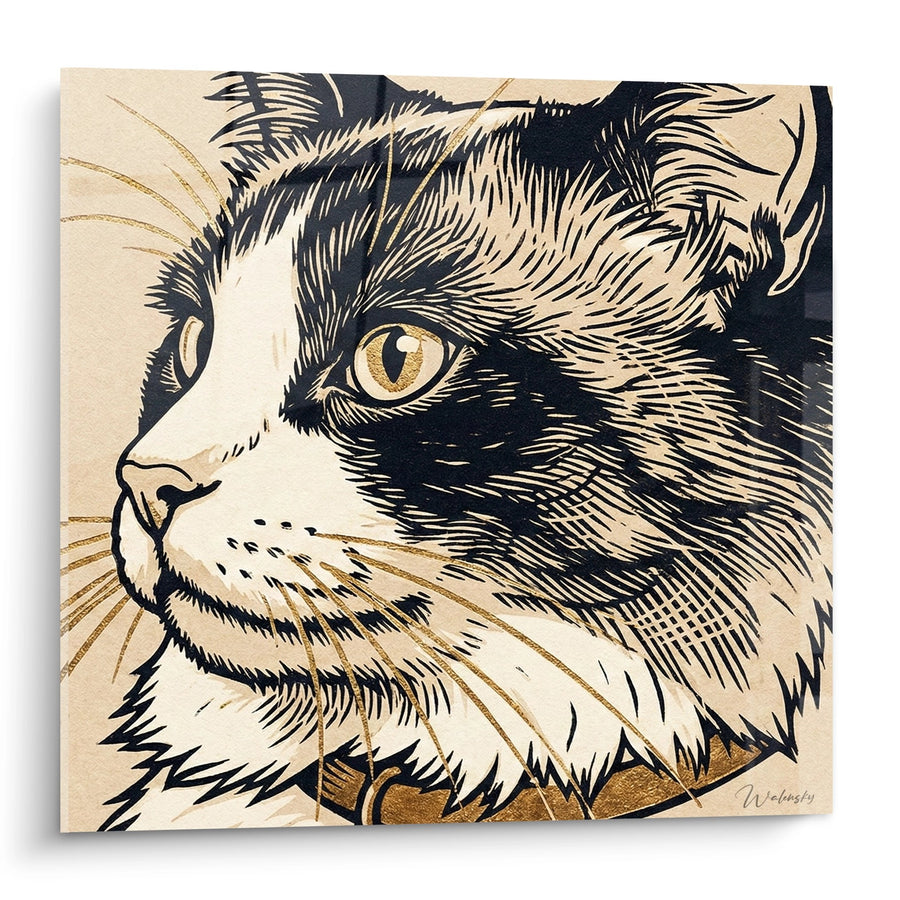 Tableau Chat Portrait Artistique - Regard Intense Gravure - Edition chat Ragdoll