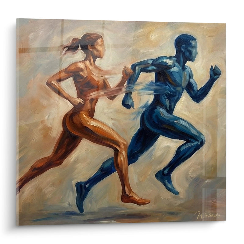 Running Couple Painting - Harmony in Motion - Running Edition
