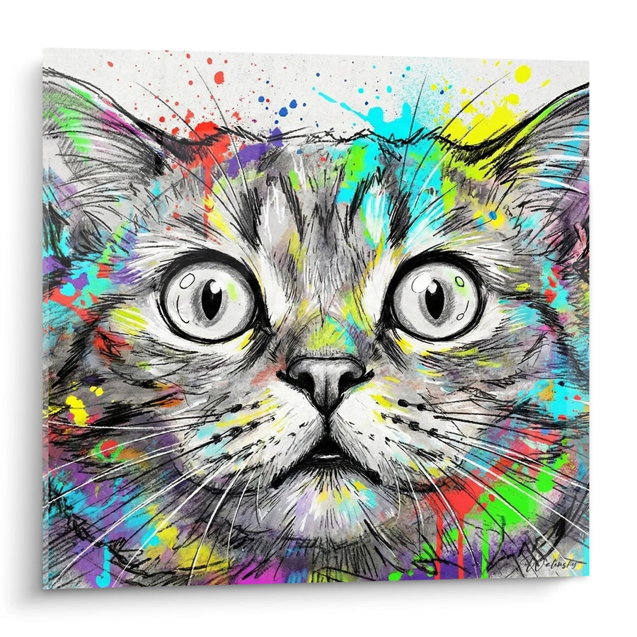 Tableau Chat Coloré Street Art - Explosion de Couleurs - Edition chat British shorthair