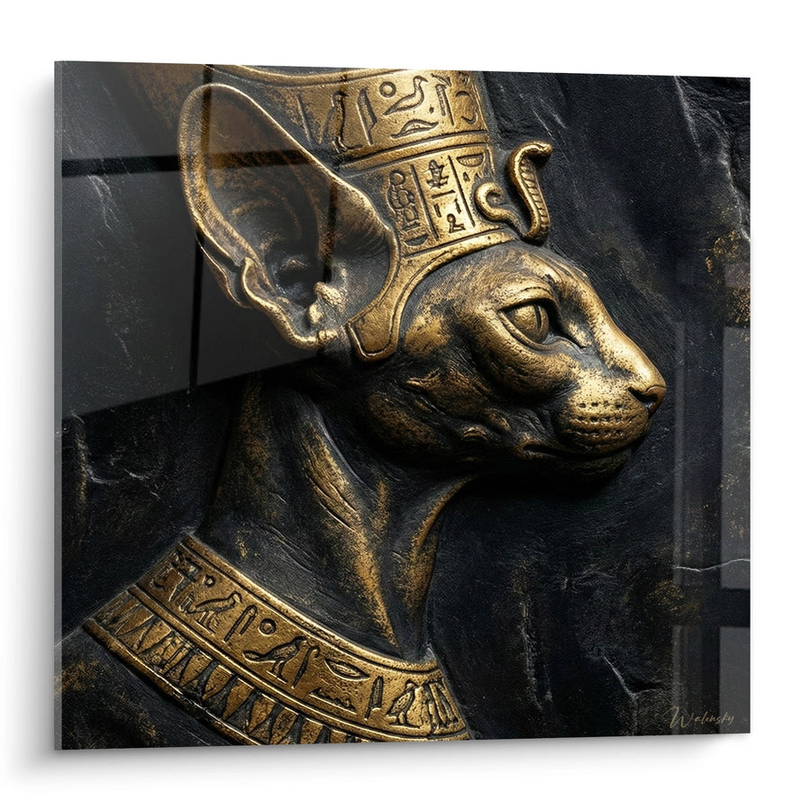 Tableau Chat Egyptien Bastet Dore - Divinite Antique - Edition chat Cornish Rex