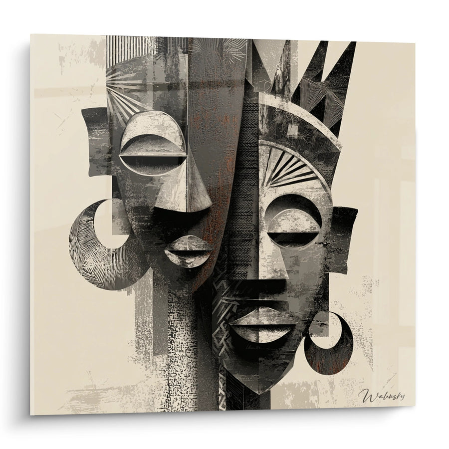 Tableau masques africains stylisés - Héritage Ancestral - Edition Art tribal africain