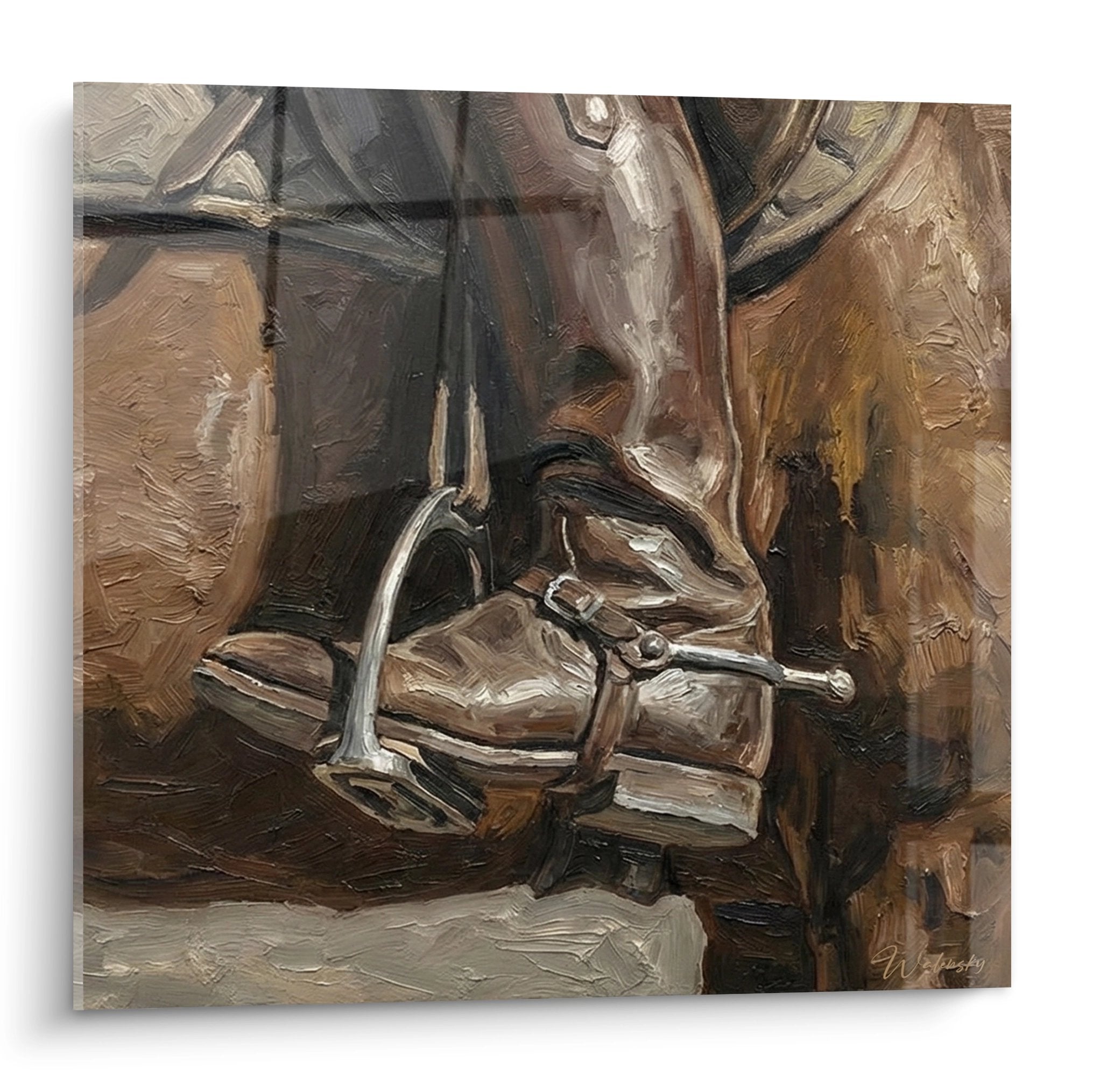 Quadro dipinto stivali da cavallo e speroni attrezzatura equestre arte murale decorazione cavallo