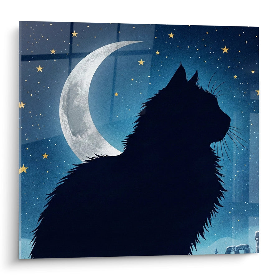 Tableau Chat Silhouette Nocturne - Magie de la Lune - Edition chat Norwegian Forest Cat
