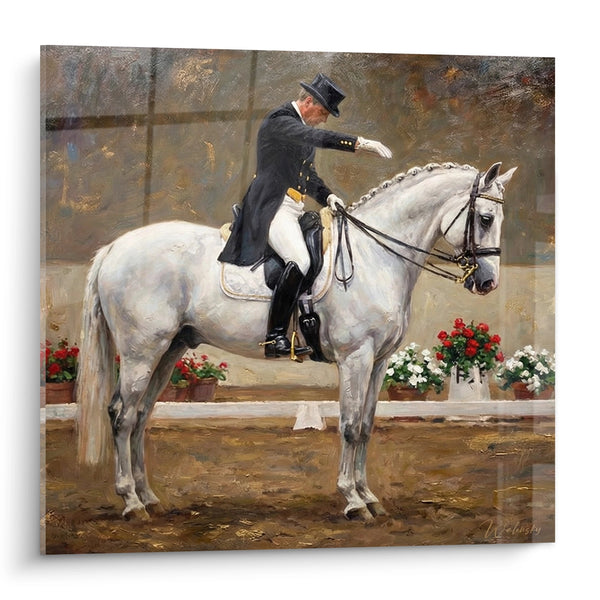 Dressur-Gemälde Weißes Pferd - Eleganz Reitkunst - Reitsport Edition