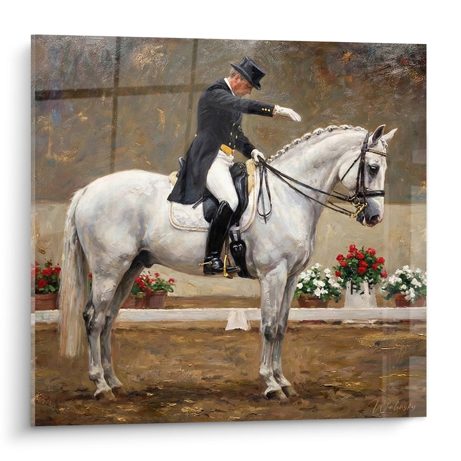 Tableau Dressage Cheval Blanc - Élégance Équestre - Edition équitation