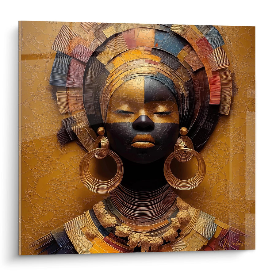 Tableau Portrait Africain - Spirales Dorées - Edition Visage africain