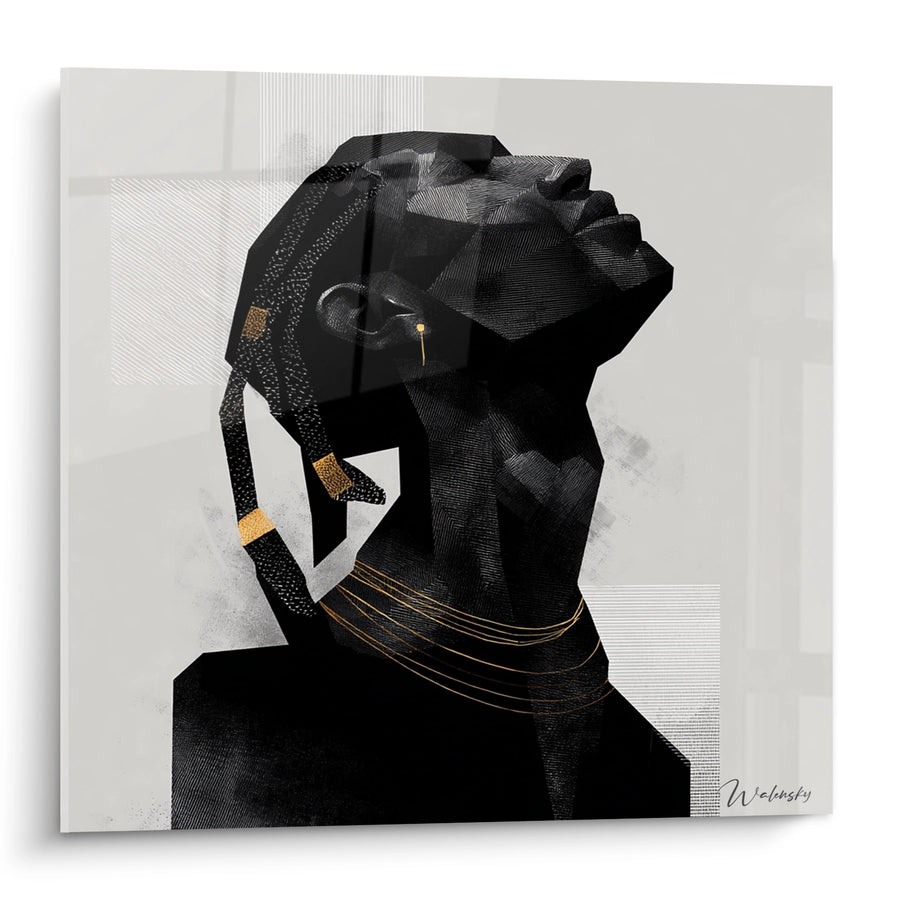 Tableau Femme Africaine Contemplative - Élégance Dorée - Edition Visage africain