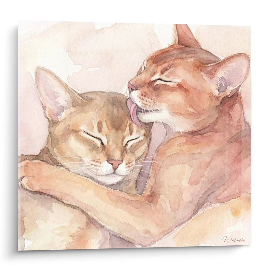 Tableau Deux Chats Abyssins Tendresse - Complicité Féline - Edition chat Abyssin