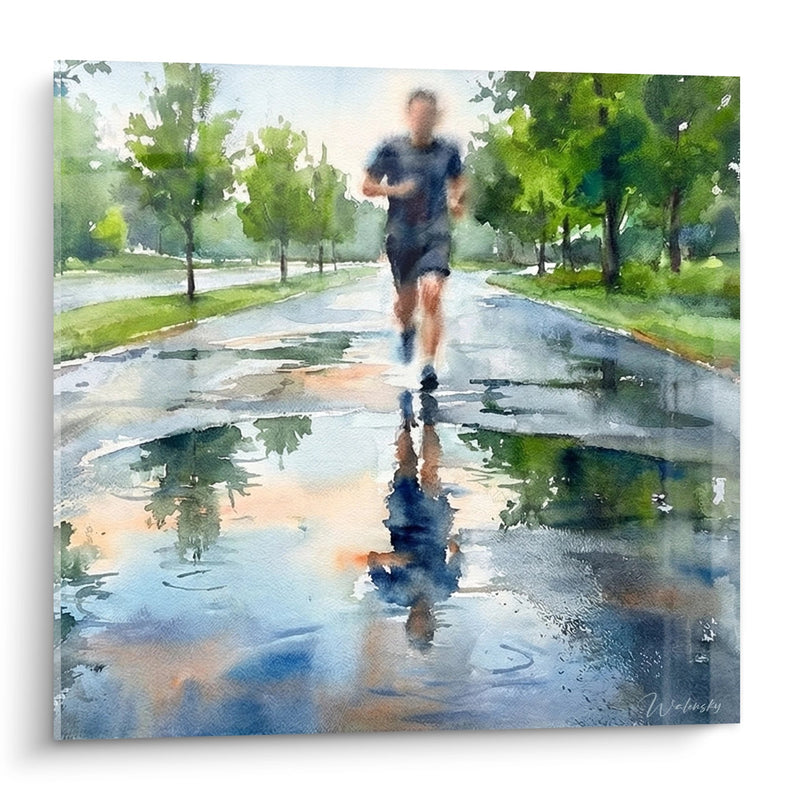 Runner in the Rain Painting - Reflections of Effort - Running Edition